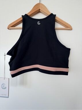 Calme Black Racerback Sports Bra with Blush Contrast Band
